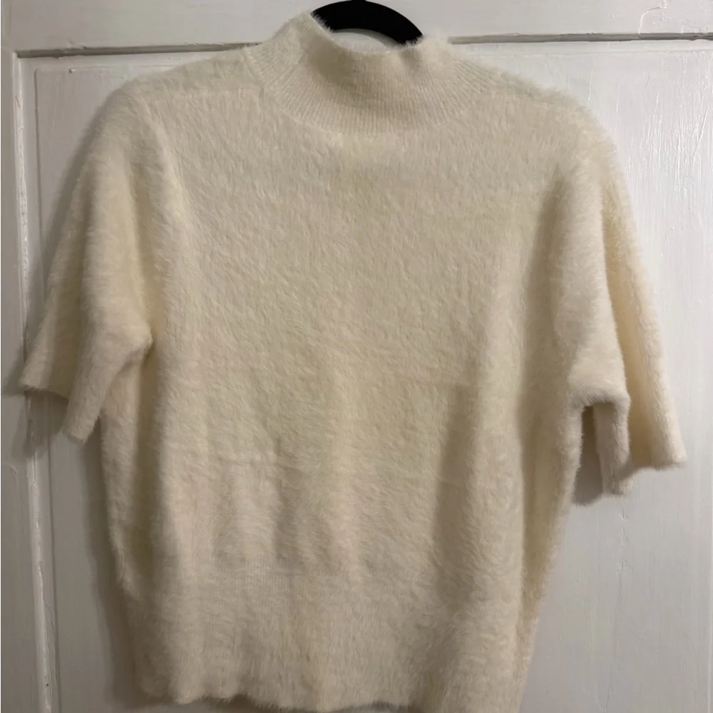 Soft Ivory Short-Sleeve Mock Neck Sweater - Picture 6 of 6